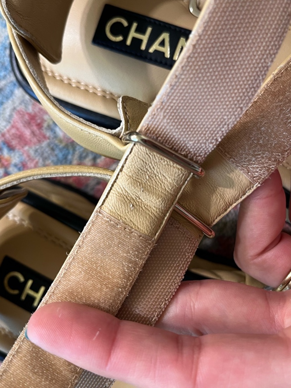 CHANEL Nude Leather Slingback Sandals with Gold-Tone Hardware - Picture 9 of 10